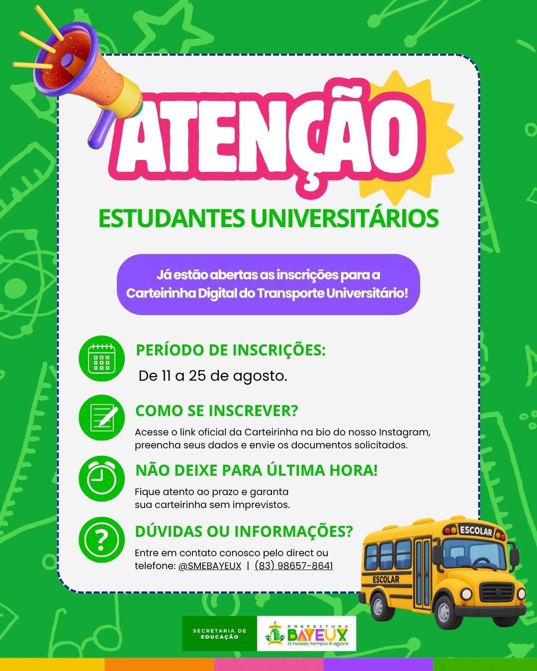 Inscrições abertas para a Carteirinha Digital do Transporte Universitário